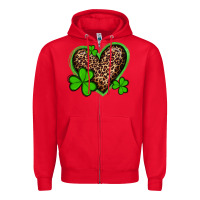 Red st patricks day leopard heart with shamrocks Zipper Hoodie - Artiststas