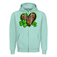 Seafoam st patricks day leopard heart with shamrocks Zipper Hoodie - Artiststas