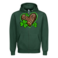 Sports Green st patricks day leopard heart with shamrocks Zipper Hoodie - Artiststas