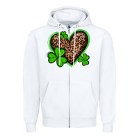 White st patricks day leopard heart with shamrocks Zipper Hoodie - Artiststas