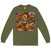 Army Green Western Spotted Pig With Sunflowers Seamless Long Sleeve Tee - FaDigitalArtStudio