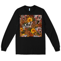 Black Western Spotted Pig With Sunflowers Seamless Long Sleeve Tee - FaDigitalArtStudio
