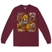 Burgundy Western Spotted Pig With Sunflowers Seamless Long Sleeve Tee - FaDigitalArtStudio