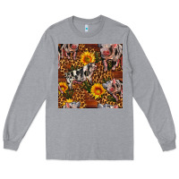 Heather Grey Western Spotted Pig With Sunflowers Seamless Long Sleeve Tee - FaDigitalArtStudio