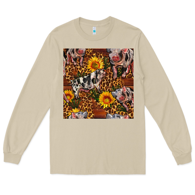 Western Spotted Pig With Sunflowers Seamless Long Sleeve Tee by FaDigitalArtStudio | Teevron