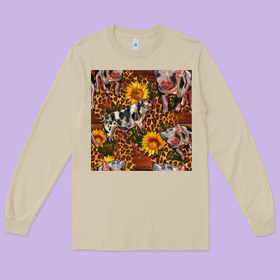 Western Spotted Pig With Sunflowers Seamless Long Sleeve Tee Designed By Fadigitalartstudio