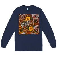 Navy Western Spotted Pig With Sunflowers Seamless Long Sleeve Tee - FaDigitalArtStudio
