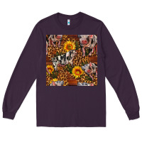 Plum Western Spotted Pig With Sunflowers Seamless Long Sleeve Tee - FaDigitalArtStudio
