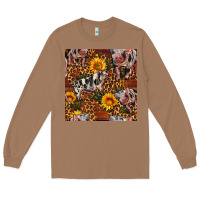 Toasted Coconut Western Spotted Pig With Sunflowers Seamless Long Sleeve Tee - FaDigitalArtStudio