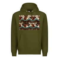 Army Green Longhorn Cow Pattern Premium Hoodie - CowhideDigitalArt