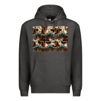 Charcoal Heather Longhorn Cow Pattern Premium Hoodie - CowhideDigitalArt