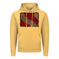Vintage Mustard leopard buffalo plaid background Vintage Hoodie - CowCowDesign
