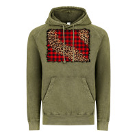 Vintage Olive leopard buffalo plaid background Vintage Hoodie - CowCowDesign