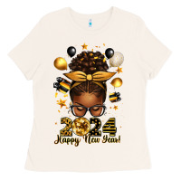 Bone 2024 happy new year  afro messy bun Ladies Tee - texasbilliewilder