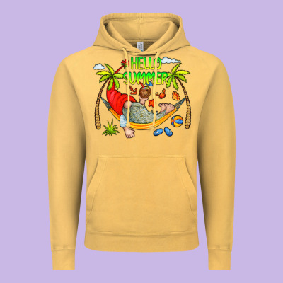 Hello Summer Vintage Hoodie Designed By Cowcowdesign