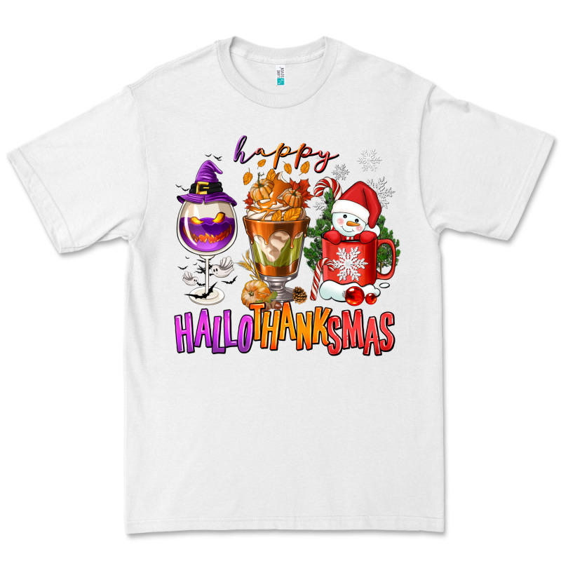 Happy Hallothanksmas Wine Glass And Coffee Premium Tee by NancyCooperArtShop | Teevron