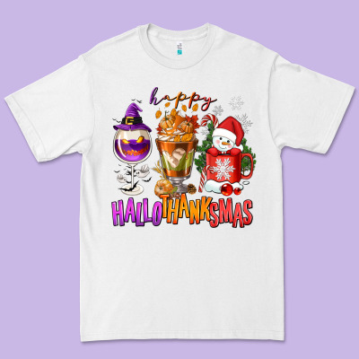 Happy Hallothanksmas Wine Glass And Coffee Premium Tee Designed By Nancycooperartshop