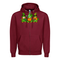 Burgundy st patricks day gnomes with western hearts and shamrocks Zipper Hoodie - Artiststas