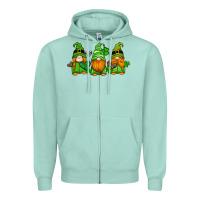 Seafoam st patricks day gnomes with western hearts and shamrocks Zipper Hoodie - Artiststas