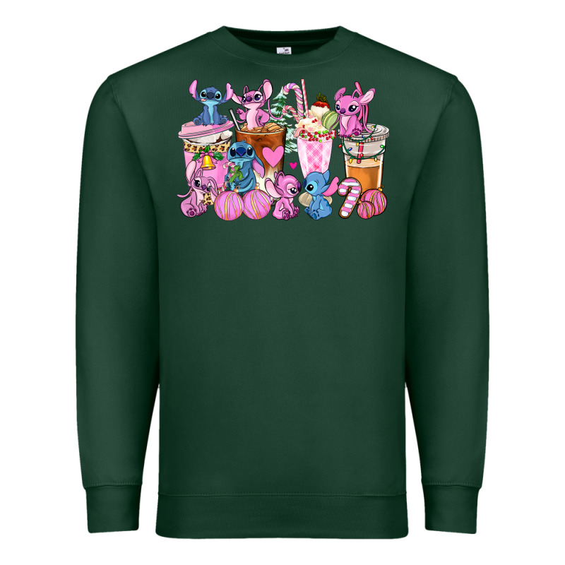 Stitch And Lilo Pink Christmas Coffee Cups Premium Sweatshirt by AdoDesignShop | Teevron