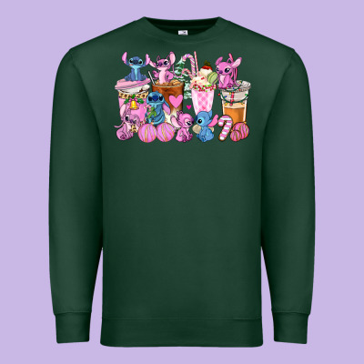 Stitch And Lilo Pink Christmas Coffee Cups Premium Sweatshirt Designed By Adodesignshop