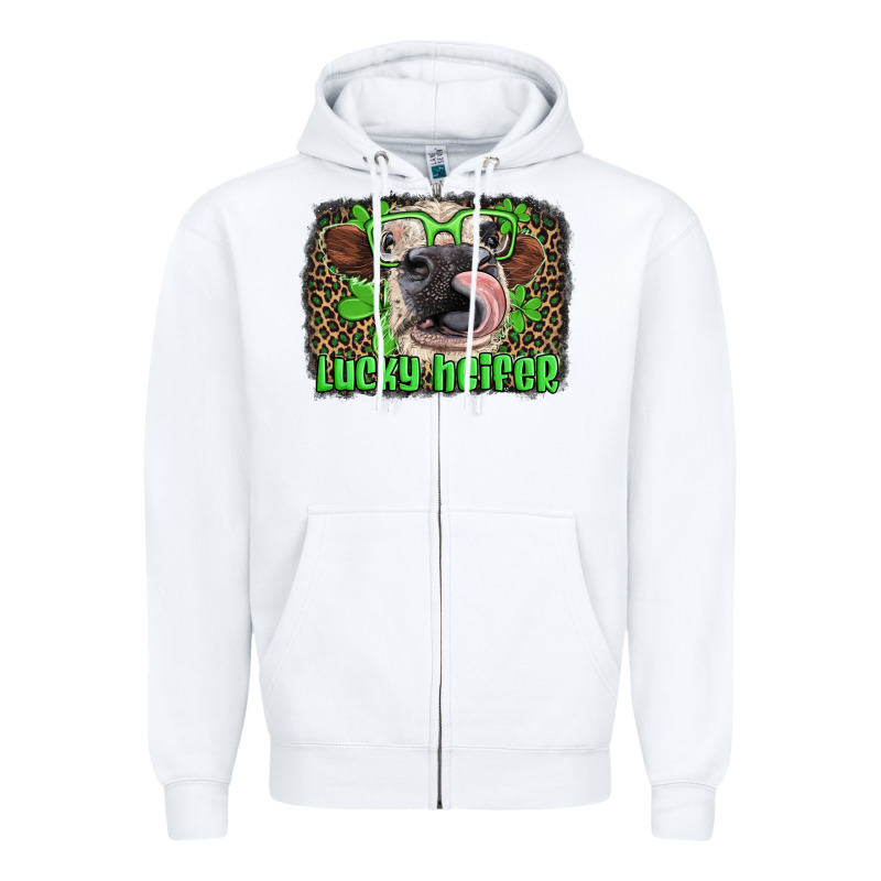Lucky Heifer With Glasses St Patricks Zipper Hoodie by Artiststas | Teevron