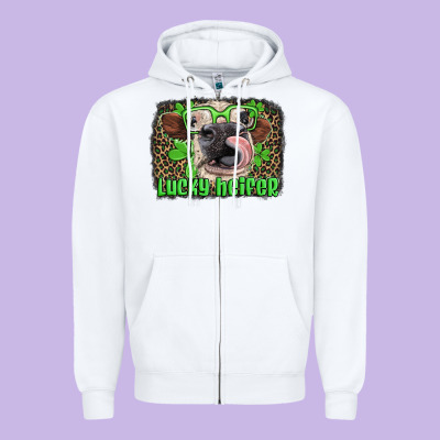 Lucky Heifer With Glasses St Patricks Zipper Hoodie Designed By Artiststas