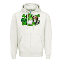 Oatmeal Heather st patricks day gnome with western hearts Zipper Hoodie - Artiststas