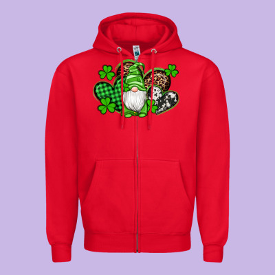 St Patricks Day Gnome With Western Hearts Zipper Hoodie Designed By Artiststas