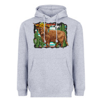 Heather Grey western cactus highland cow Heavyweight Hoodie - BarkalooDesign