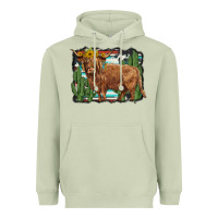 Matcha western cactus highland cow Heavyweight Hoodie - BarkalooDesign