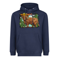 Navy western cactus highland cow Heavyweight Hoodie - BarkalooDesign