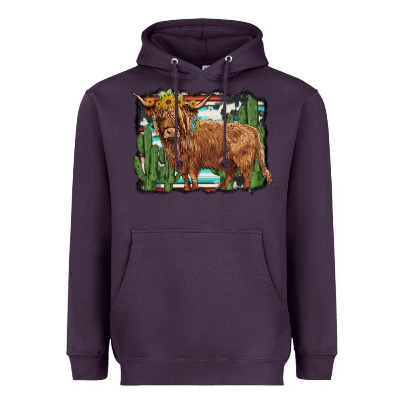Western Cactus Highland Cow Heavyweight Hoodie by BarkalooDesign | Teevron