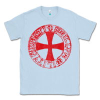 Dusty Blue Mens Crusader Knight  Knights Templar Cross T  Badge Classic Tee - longCreatives