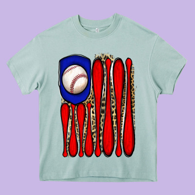 Leopard Baseball Flag Heavy Core Tee Designed By Jahusdesignshop
