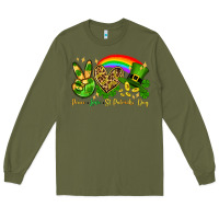 Army Green Peace love St. Patrick's Day Long Sleeve Tee - OliviaCreatesArt