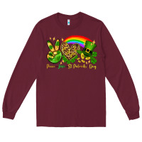 Burgundy Peace love St. Patrick's Day Long Sleeve Tee - OliviaCreatesArt