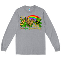 Heather Grey Peace love St. Patrick's Day Long Sleeve Tee - OliviaCreatesArt