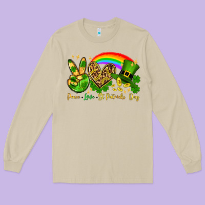 Peace Love St. Patrick's Day Long Sleeve Tee Designed By Oliviacreatesart