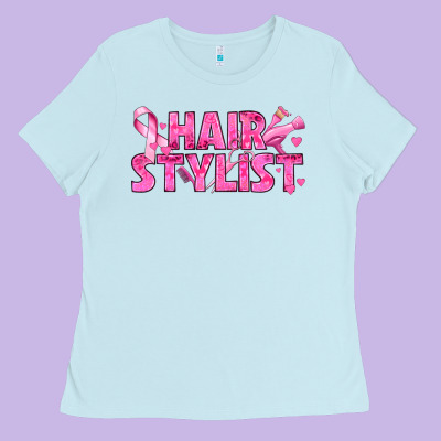 Breast Cancer Hair Stylist Ladies Tee Designed By Texasbilliewilder