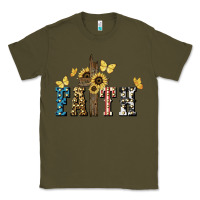 Army Green Faith USA sunflower 4th of july Classic Tee - HowdyJamesFarm