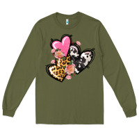 Army Green Pink glitter leopard cowhide hearts Valentine's Long Sleeve Tee - FaDigitalArtStudio