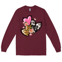 Burgundy Pink glitter leopard cowhide hearts Valentine's Long Sleeve Tee - FaDigitalArtStudio