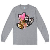 Heather Grey Pink glitter leopard cowhide hearts Valentine's Long Sleeve Tee - FaDigitalArtStudio