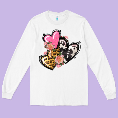 Pink Glitter Leopard Cowhide Hearts Valentine's Long Sleeve Tee Designed By Fadigitalartstudio