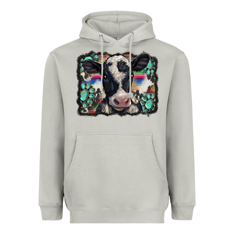 Western Background Turquoises Gemstones Black And White Baby Cow Heavyweight Hoodie by BarkalooDesign | Teevron