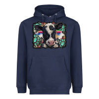 Navy western background turquoises gemstones black and white baby cow Heavyweight Hoodie - BarkalooDesign