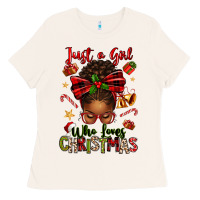 Bone just a girl who loves christmas afro messy bun Ladies Tee - texasbilliewilder