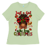 Matcha just a girl who loves christmas afro messy bun Ladies Tee - texasbilliewilder