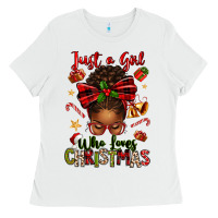 Just A Girl Who Loves Christmas Afro Messy Bun Ladies Tee | Teevron